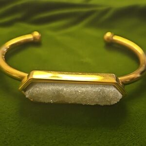 Kinsley Armelle Gold Druzy Cuff Bracelet with White Stone